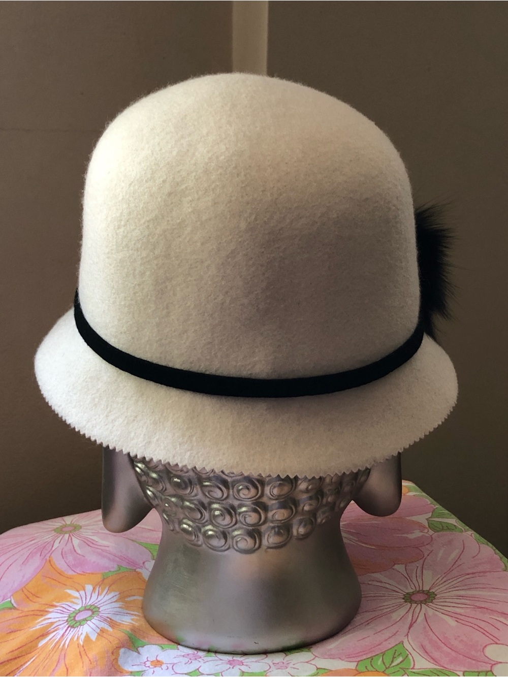 🍦Vintage Bucket Hat Cloche Galliano Sorbatti Made in Italy Real Fur Pom - Picture 7 of 13